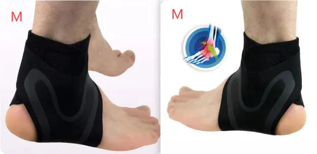 Ankle support brace for left or right foot, shown in adult sizes for sports and recovery.