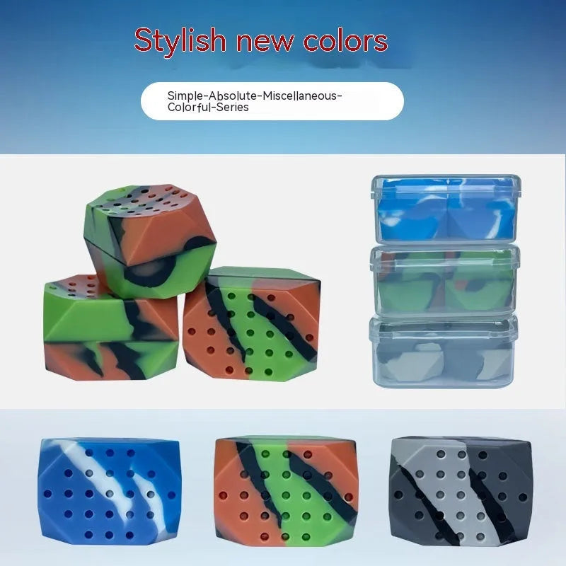 Two transparent silicone jaw exercise balls with camouflage patterns for masseter training
