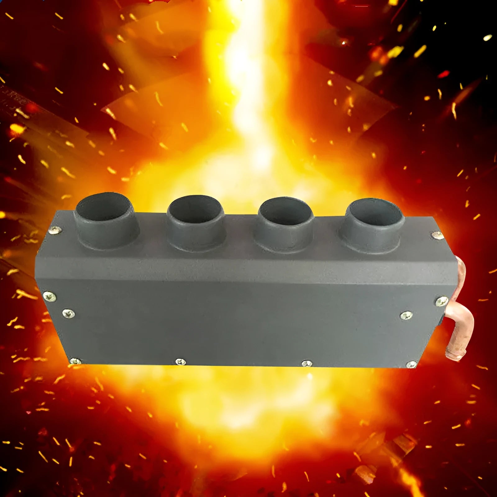 Metal car heater unit with four copper pipes and two water connectors for 12V 24V vehicle installation
