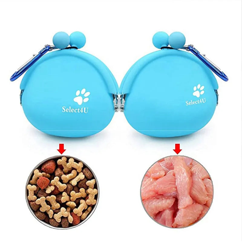 Silicone dog training treat pouch with waist clip in assorted colours