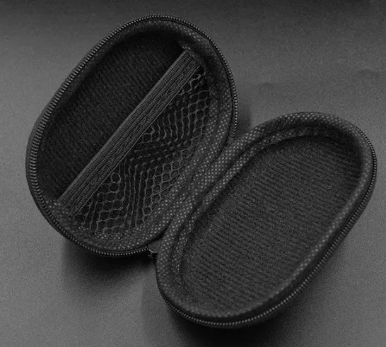 Black oval leather earphone storage bag for EDX PRO and ZEX PRO audio equipment