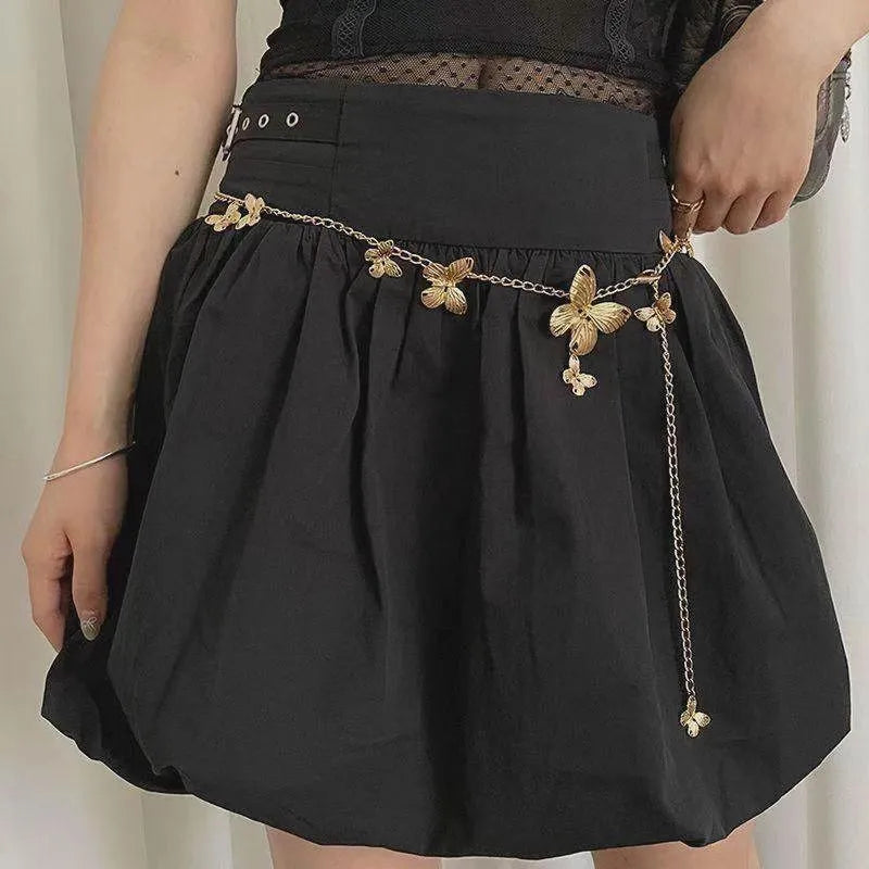 Women's golden butterfly waist chain belt with alloy construction and retro design