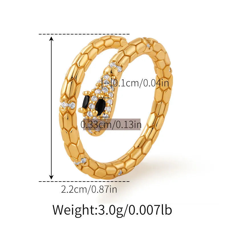 Adjustable snake-shaped copper ring with 18K gold colour plating for index finger