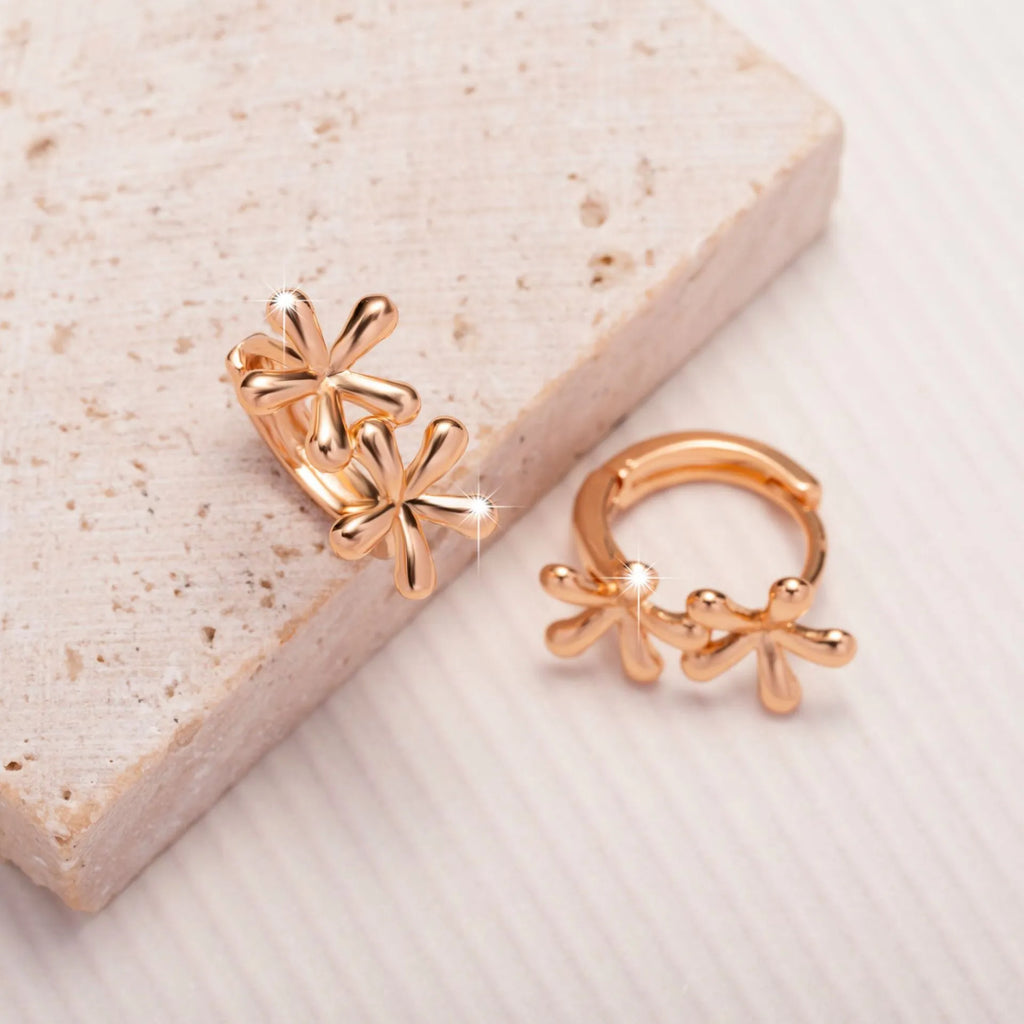 Rose gold electroplated waterdrop flower earrings with circular European American style