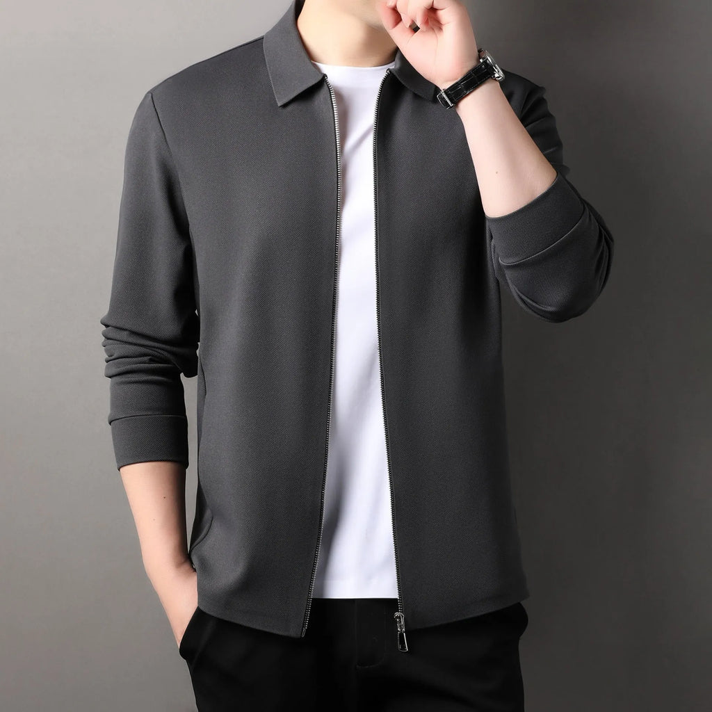 Men's polyester jacket in apricot colour with straight hem and regular long sleeves