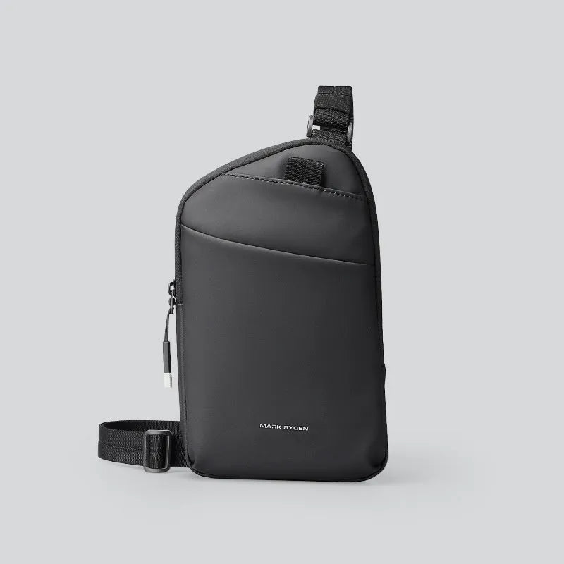 Men's black Oxford cloth crossbody bag with reinforced stitching and single-compartment design