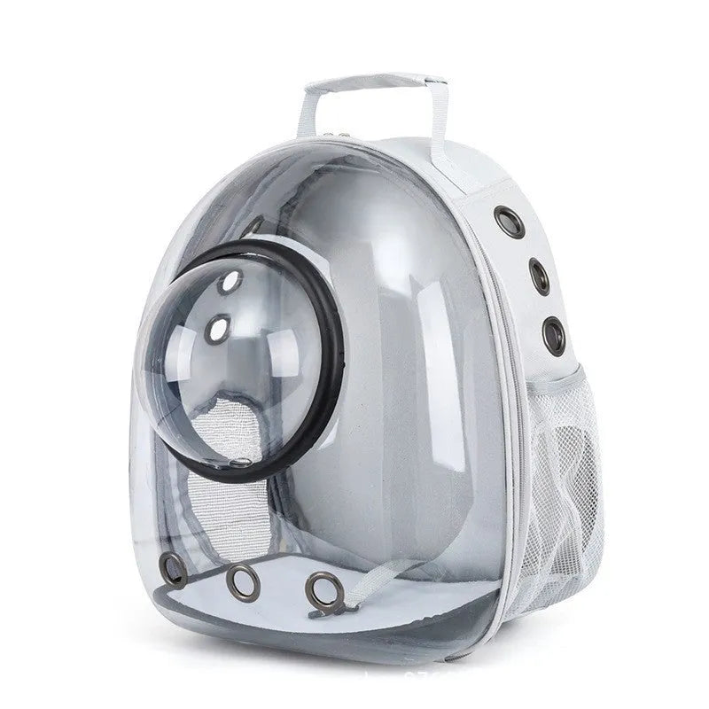 Astronaut style cat carrier bag in solid colour made from medium-hard PC plastic for pet transport.