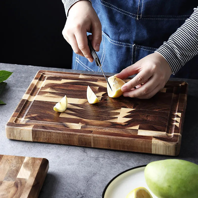 Brown acacia wood parquet cutting board 3cm thick for kitchen food preparation