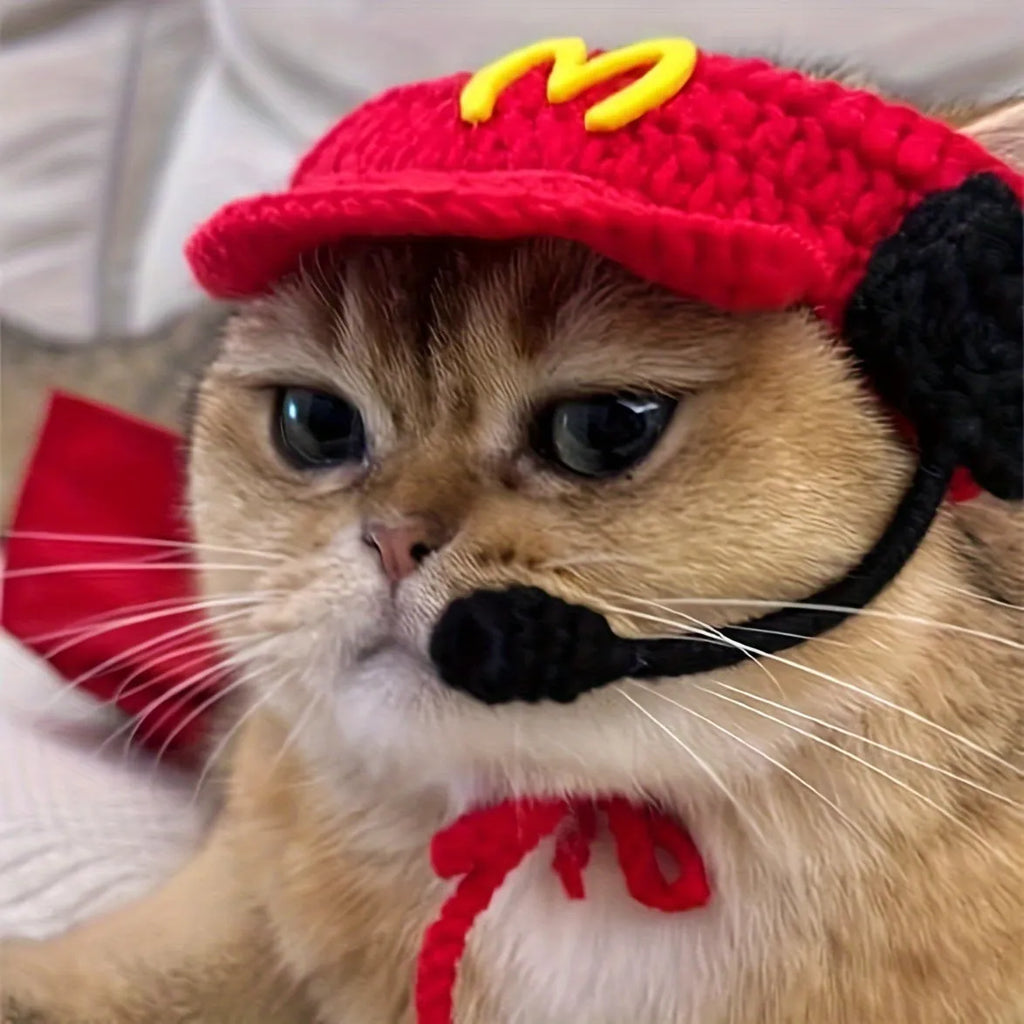 Handmade chef hat and cotton knitted sweater pet costume for small to medium cats and dogs