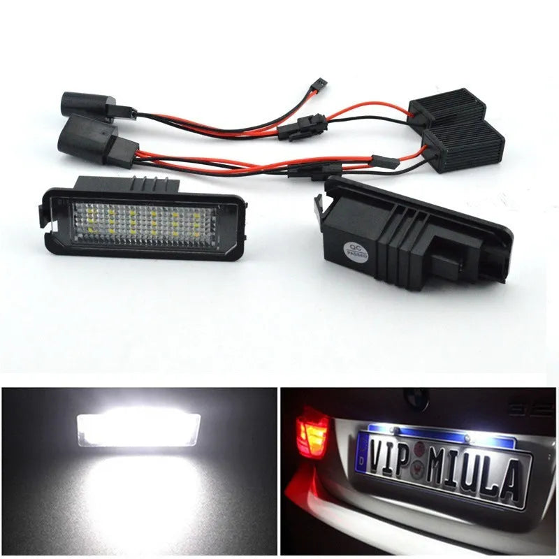 Volkswagen Golf Polo Phaeton LED licence plate light unit with 24 SMD LEDs and plug connector.