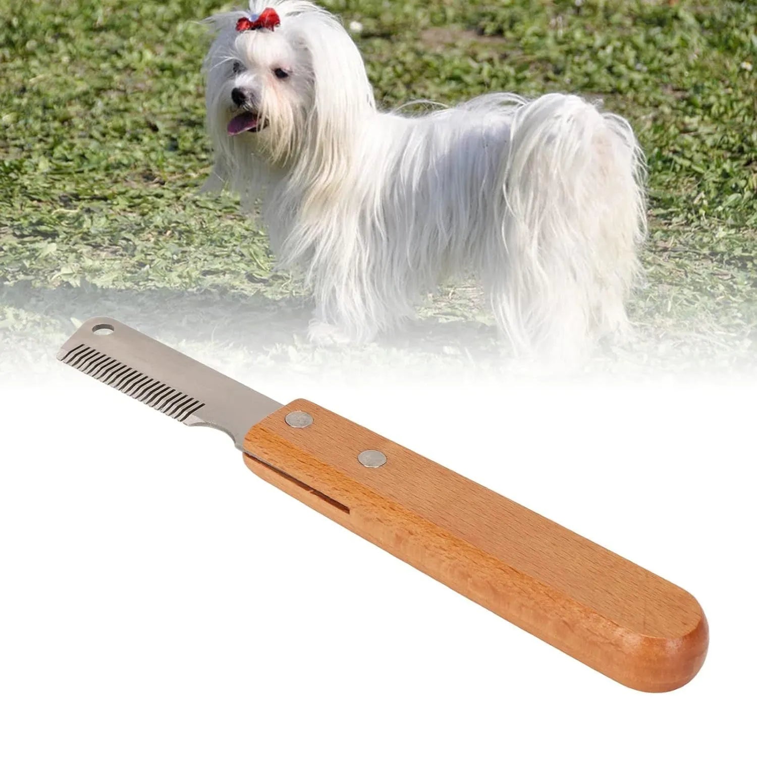 Pet stripping comb with wood handle for removing floating hair from cats and dogs