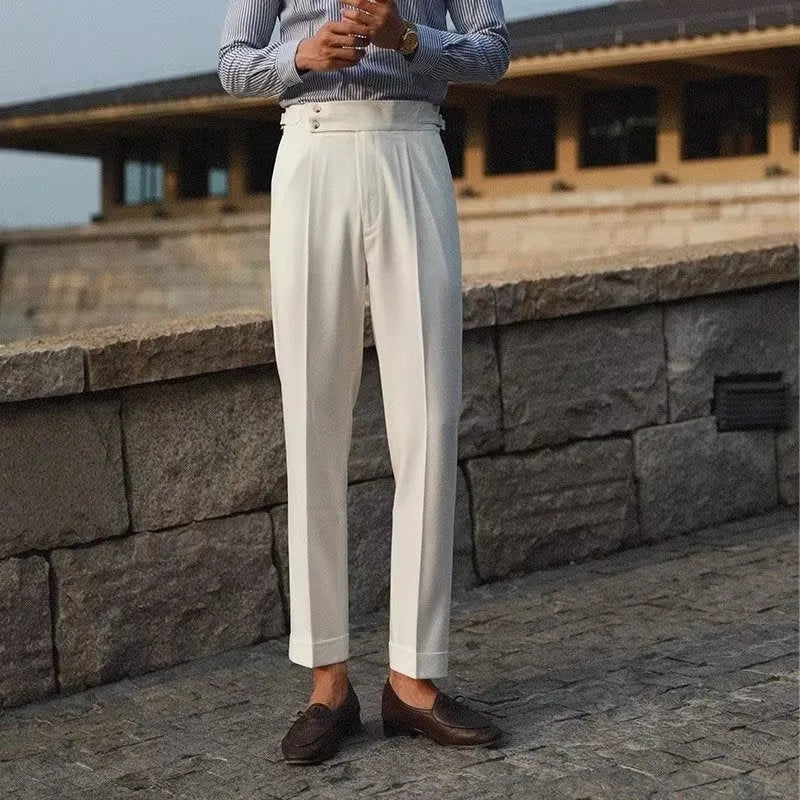 Men's slim fit business trousers in chemical fibre blend fabric with straight leg cut