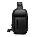Black outdoor shoulder bag with air cushion strap showing internal laptop and organiser pockets