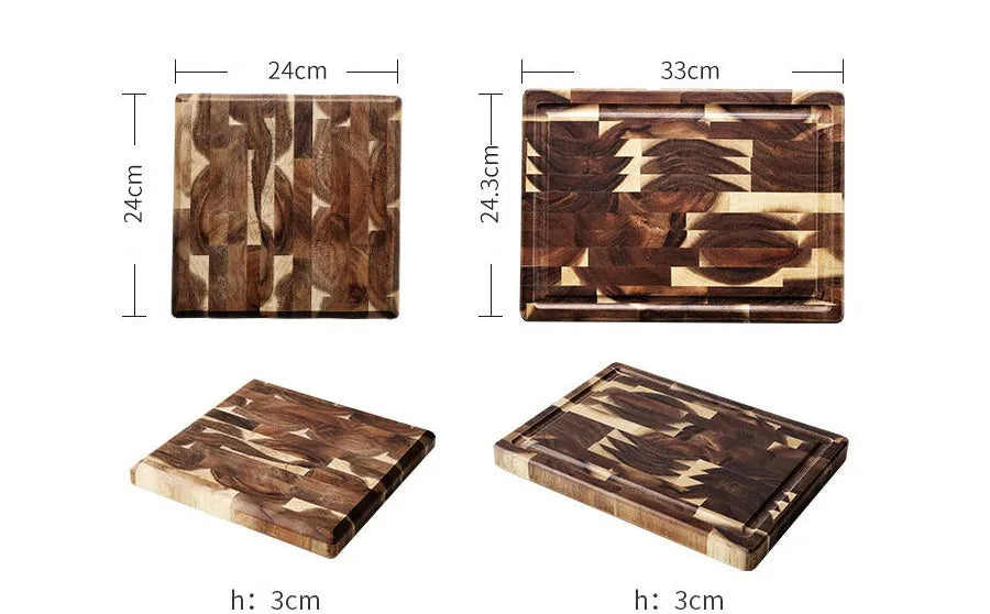 Brown acacia wood parquet cutting board 3cm thick for kitchen food preparation