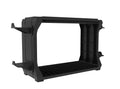 Black PS5 and Xbox Series X disc holder with slots for games and a rack storing four controllers.