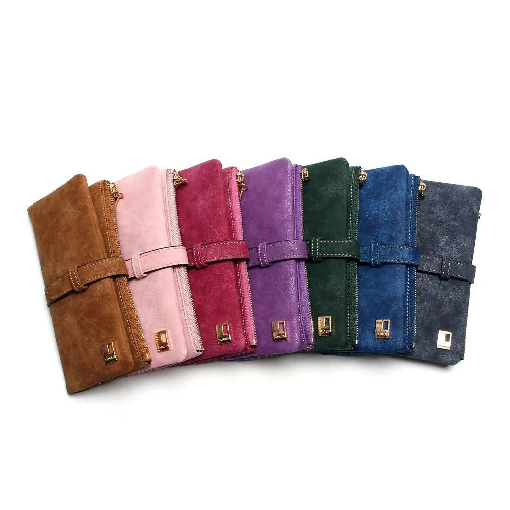 TAUREN vertical long wallet in retro matte Pu leather showing zip closure and internal card slots.