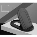 Plastic adjustable bracket mobile phone stand in six colour choices on a desk.
