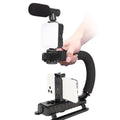 LED mini square pocket light tripod flash unit showing compact 7.3x2.8x8.4 cm dimensions and multiple attachment configurations