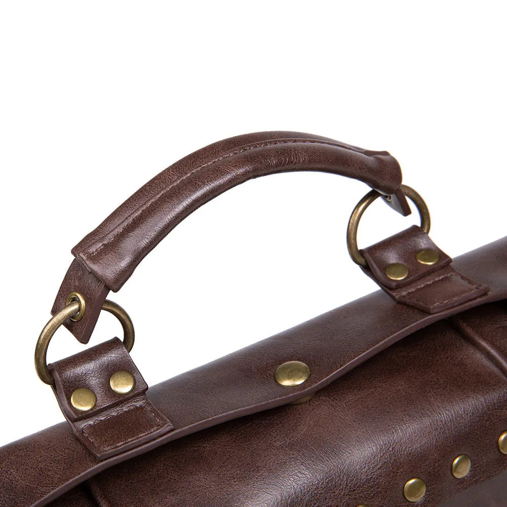 Bronze steampunk industrial retro shoulder bag with metal hardware details