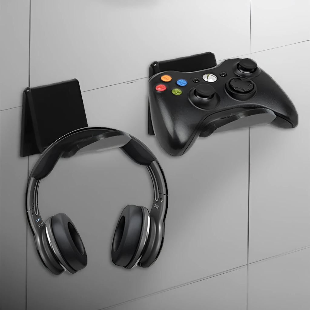 A universal game controller mounting bracket in a choice of black, white, or transparent colours.