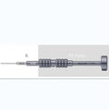 iPhone compatible precision screwdriver with grenade-shaped aluminium handle and five bit types including T2 cross triangle