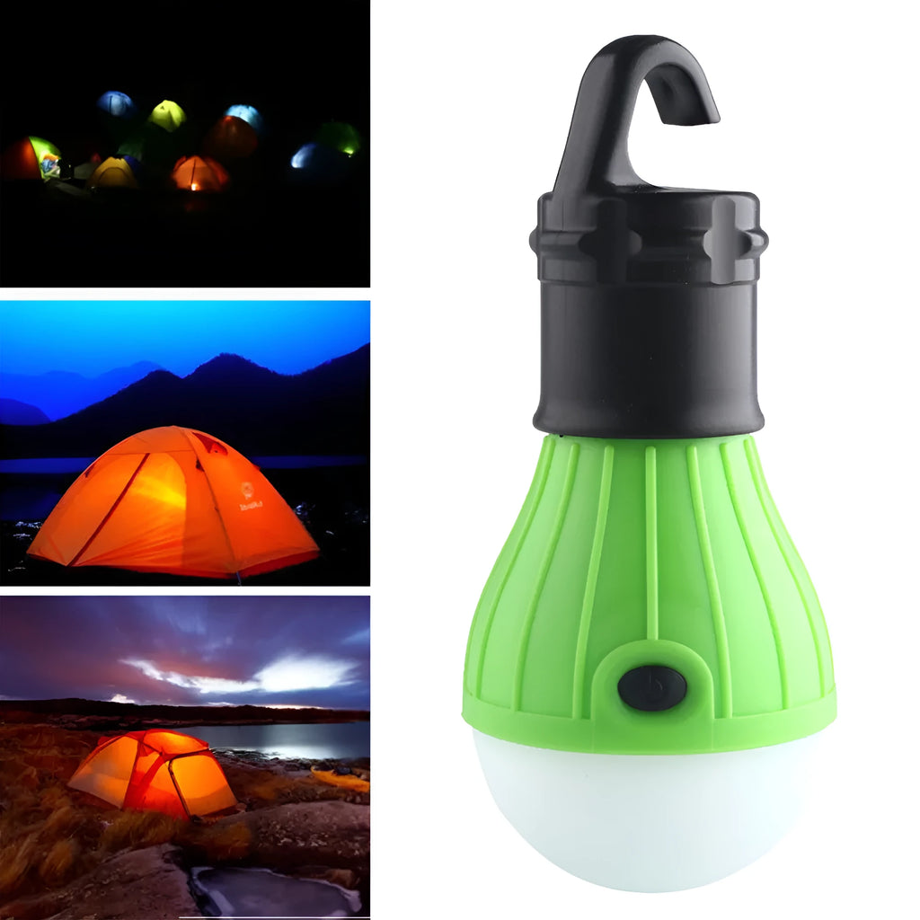 Portable hanging hook camping lantern with 3 LED lights in red, yellow, blue, green colours
