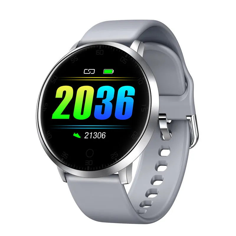 Ultra-thin waterproof smart health bracelet with zinc alloy case and 1.3-inch touchscreen display on silicone wristband