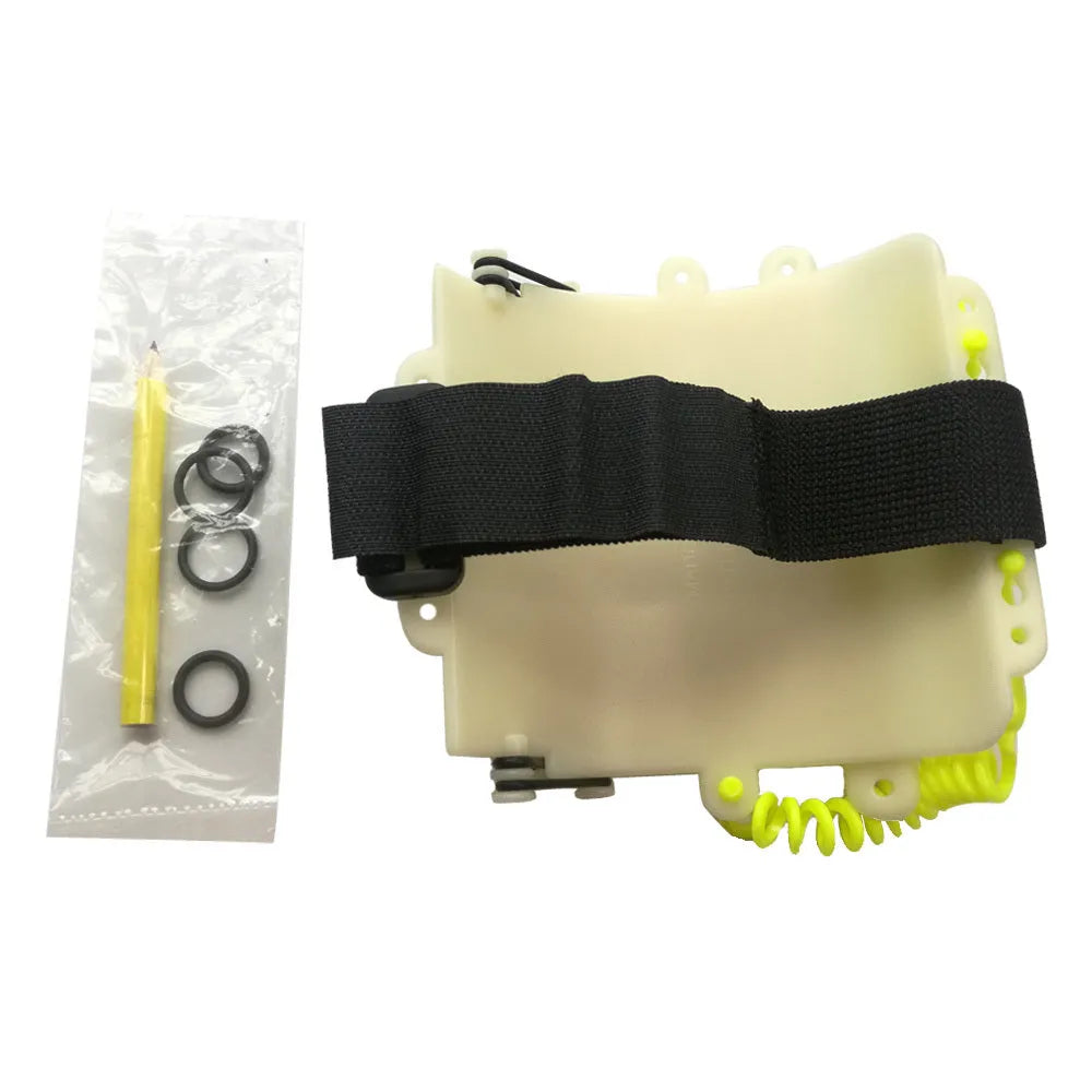 White luminous dive slate wristboard for underwater communication with pencil and spare O-ring seal