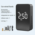 Wireless digital display air pump with LCD screen showing pressure reading, compact black design with inflation hose