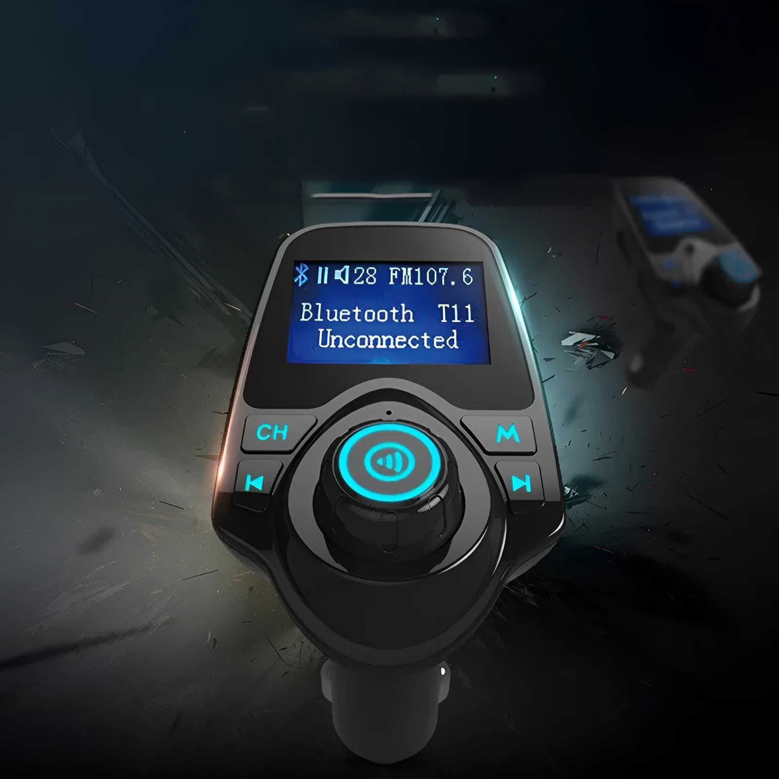 Black G7 Bluetooth FM transmitter car kit for wireless audio streaming and hands-free calling