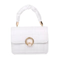 Women's solid colour PU leather small square crossbody bag with messenger chain in Black, Purple, and White