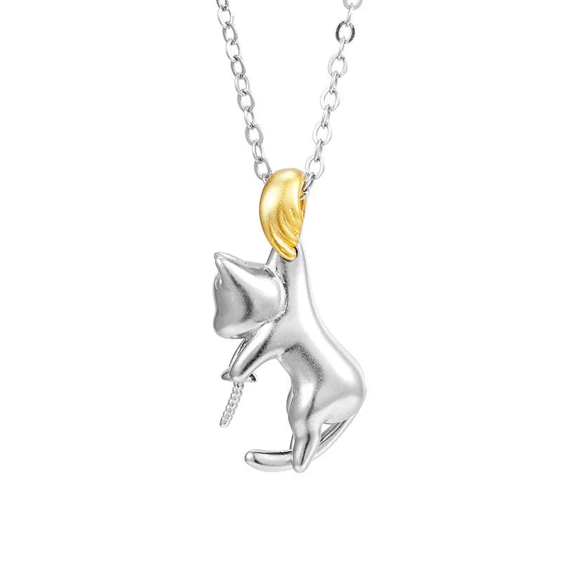 925 sterling silver clavicle chain necklace with cat pendant and electroplating finish