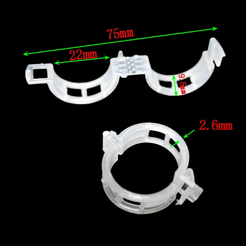 A pack of 50 plastic plant grafting clips for tomato and garden twig support.