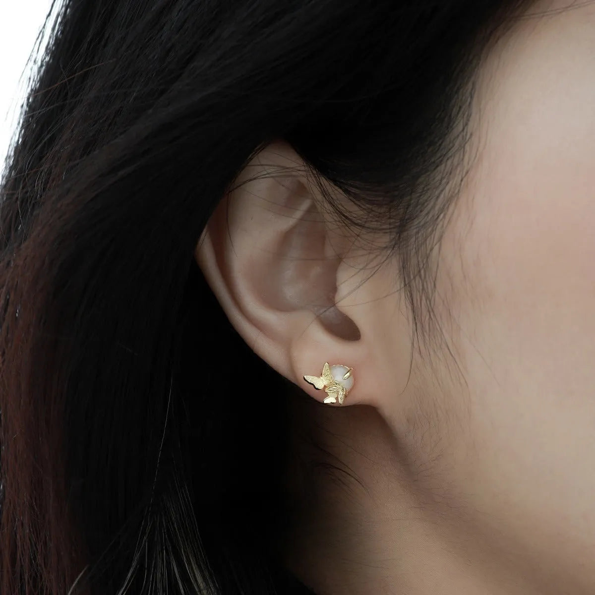 925 sterling silver butterfly ear studs with electroplated gold colour finish
