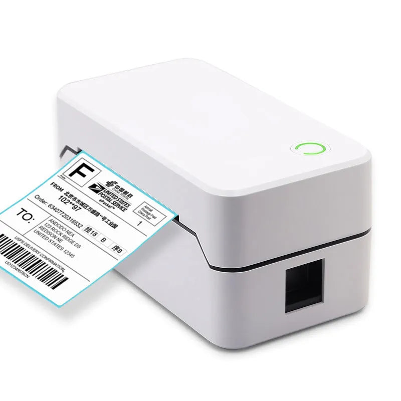 TDL401H compact Bluetooth thermal printer for express order printing, shown with UK plug.