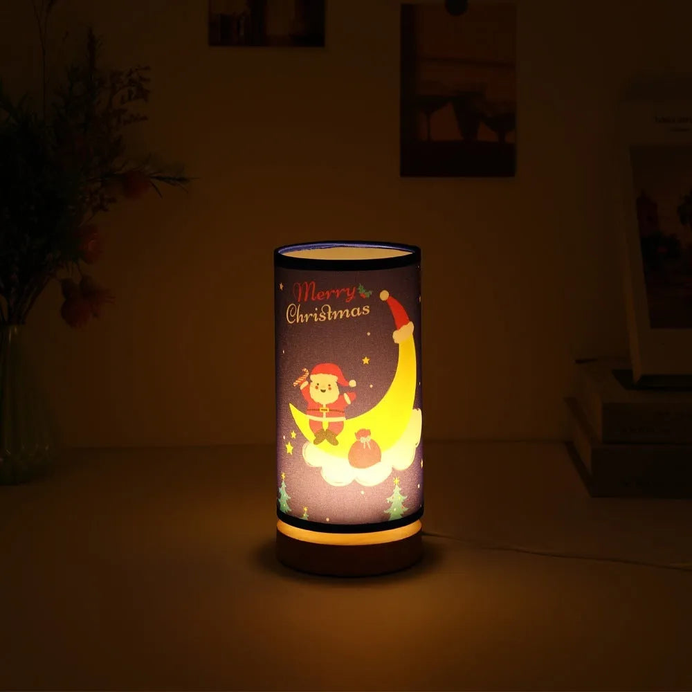 Moon Santa Claus LED night light with bamboo lamp holder and USB plug