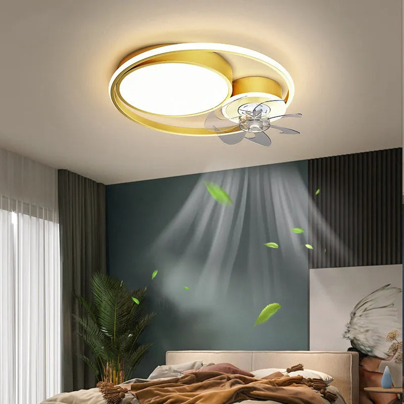 48cm ceiling fan light with metal blades and acrylic shade in black or gold finish