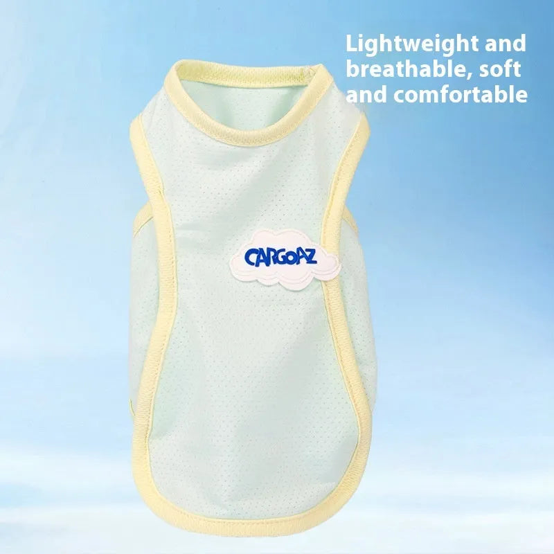 Polyester cat vest in grass green or taro purple colour with sports style design for summer wear