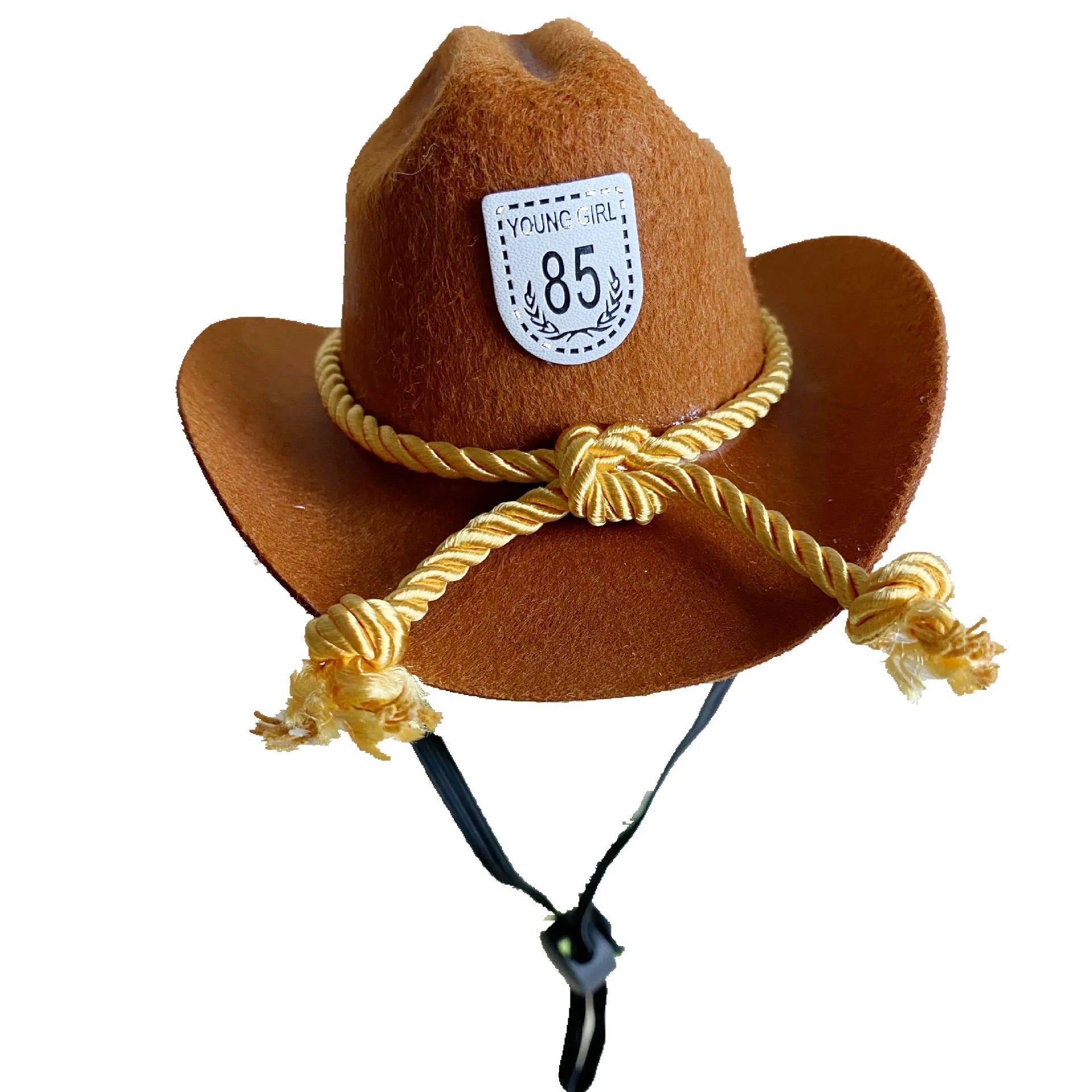 British-style brown cat cowboy hat with black ribbon on non-woven fabric