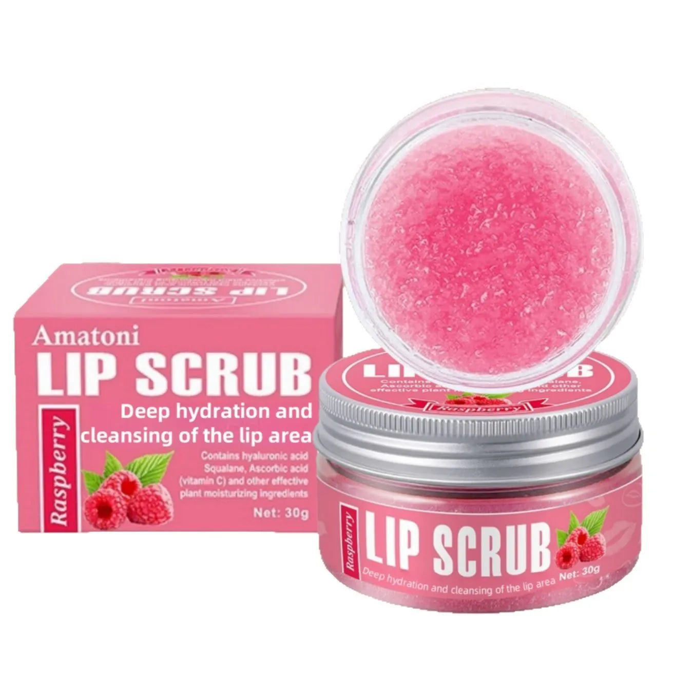 Amatoni lip scrub cream pot in fruit flavours for exfoliating and moisturising lip care