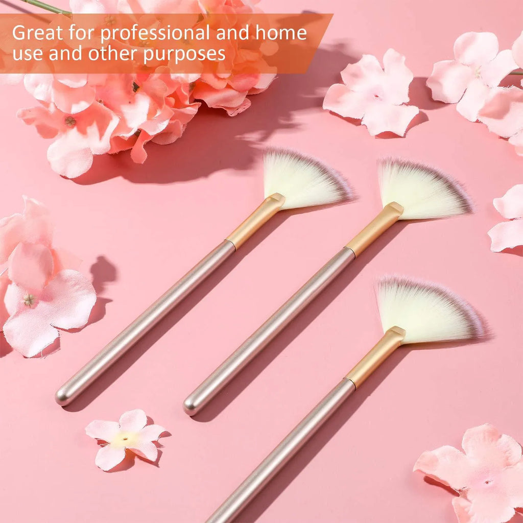 10 professional facial fan brushes with champagne finish acrylic handles and protective covers