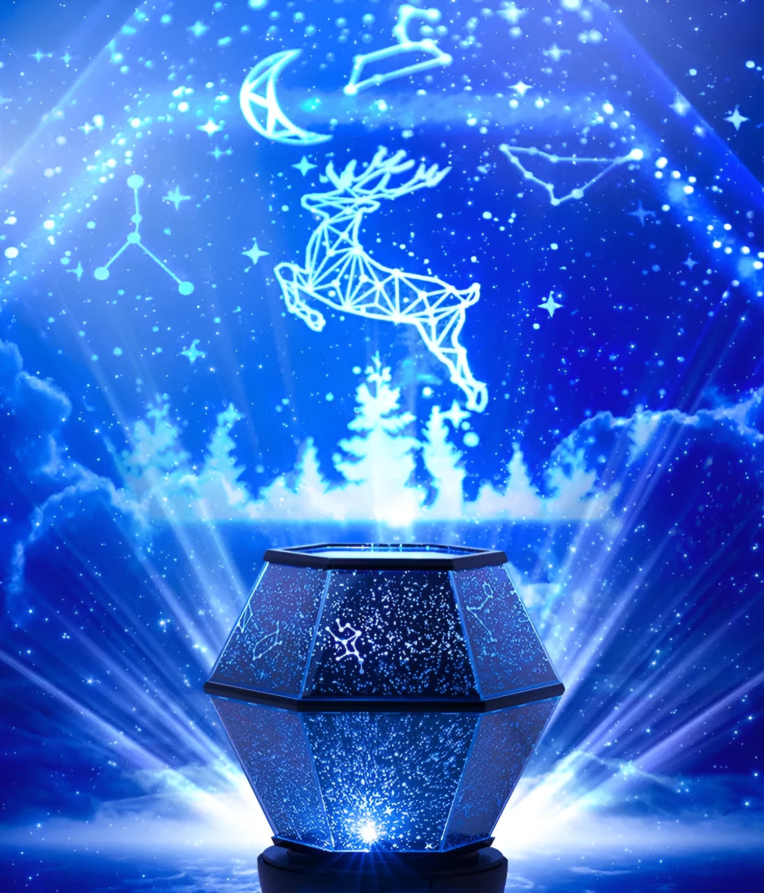 Children's rotating stars LED night light projector with three colour lighting effects