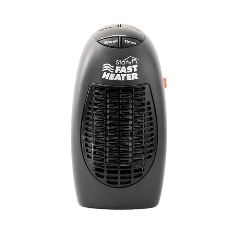 Black compact electric heater with digital display and rotating plug