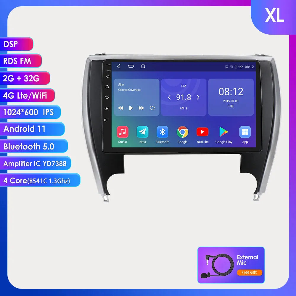 10-inch touchscreen car navigation head unit for 2015 Toyota Camry dashboard.