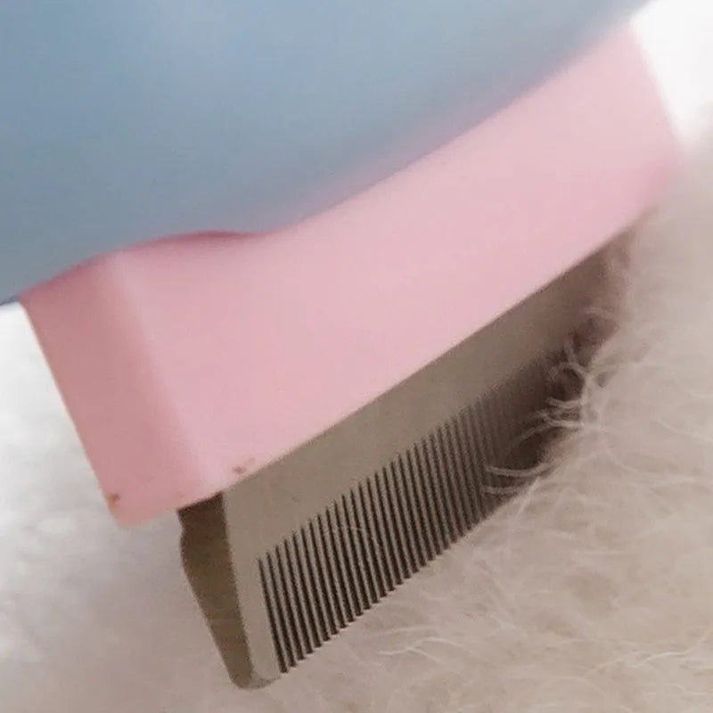 Blue double-sided pet grooming brush with deshedding and dematting functions for cats and dogs