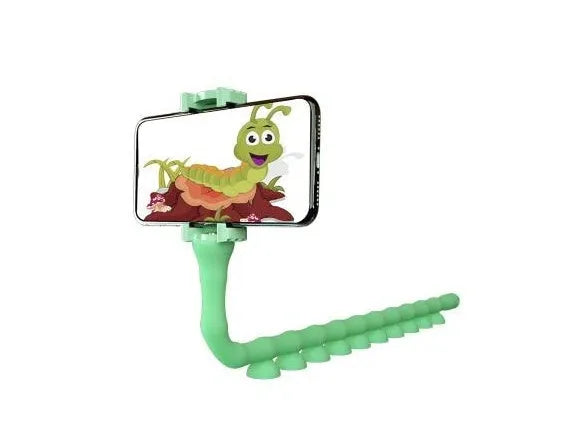 Flexible rubber phone holder with suction cup mount showing 360 degree rotation capability