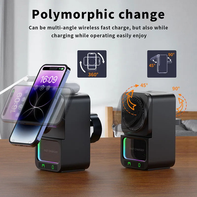 White or black 5-in-1 Bluetooth speaker wireless charger with QC3.0 fast charging