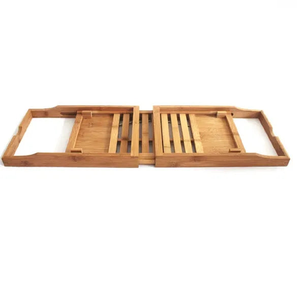 Natural bamboo bathtub storage frame with single-tier shelf for bathroom organisation