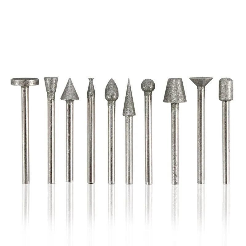 Alloy grinding head set with elliptical cone shape and emery material for glass jade stone work
