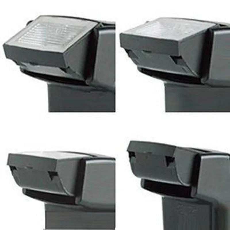 Compact black external camera flashgun with a tilted flash head, shown mounted on an SLR camera hot shoe.